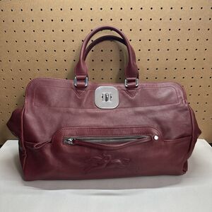 Longchamp Embossed Leather Top Gatsby Handle Bag Burgundy Red France
